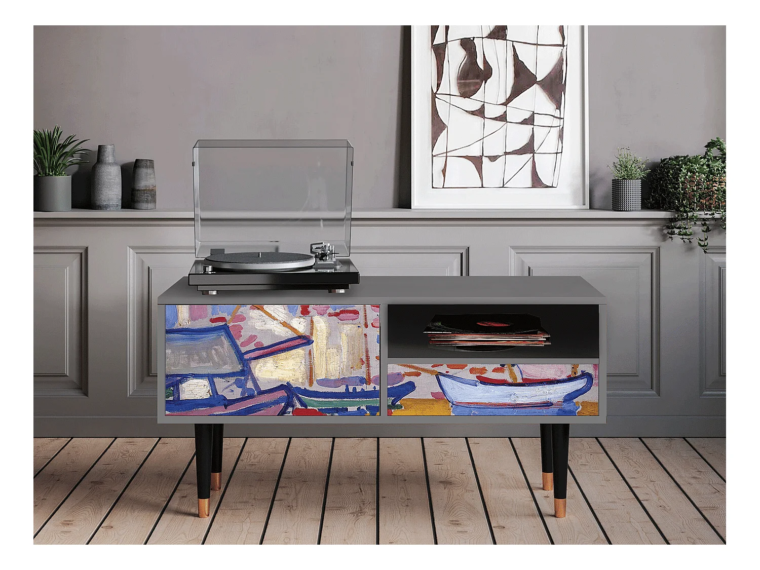 Meuble TV - 115х59х48 cm - T3 - The Port of Collioure , Gris