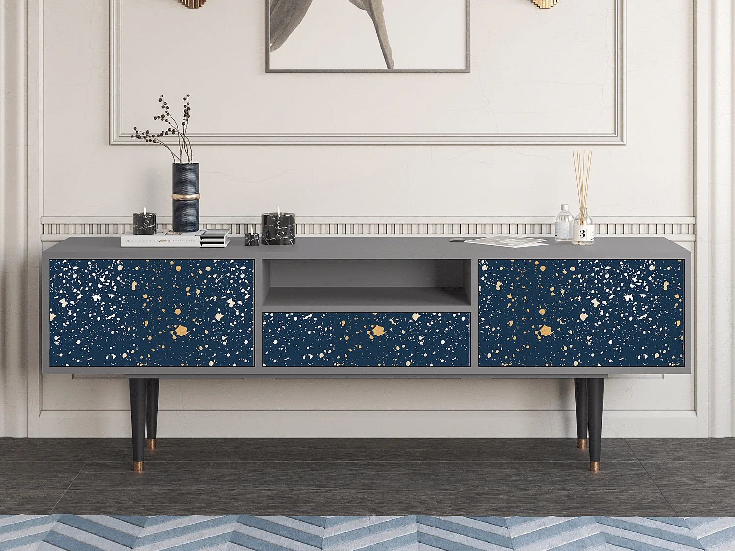 Meuble TV - 170х59х41 cm - T6 - Starfall, Gris