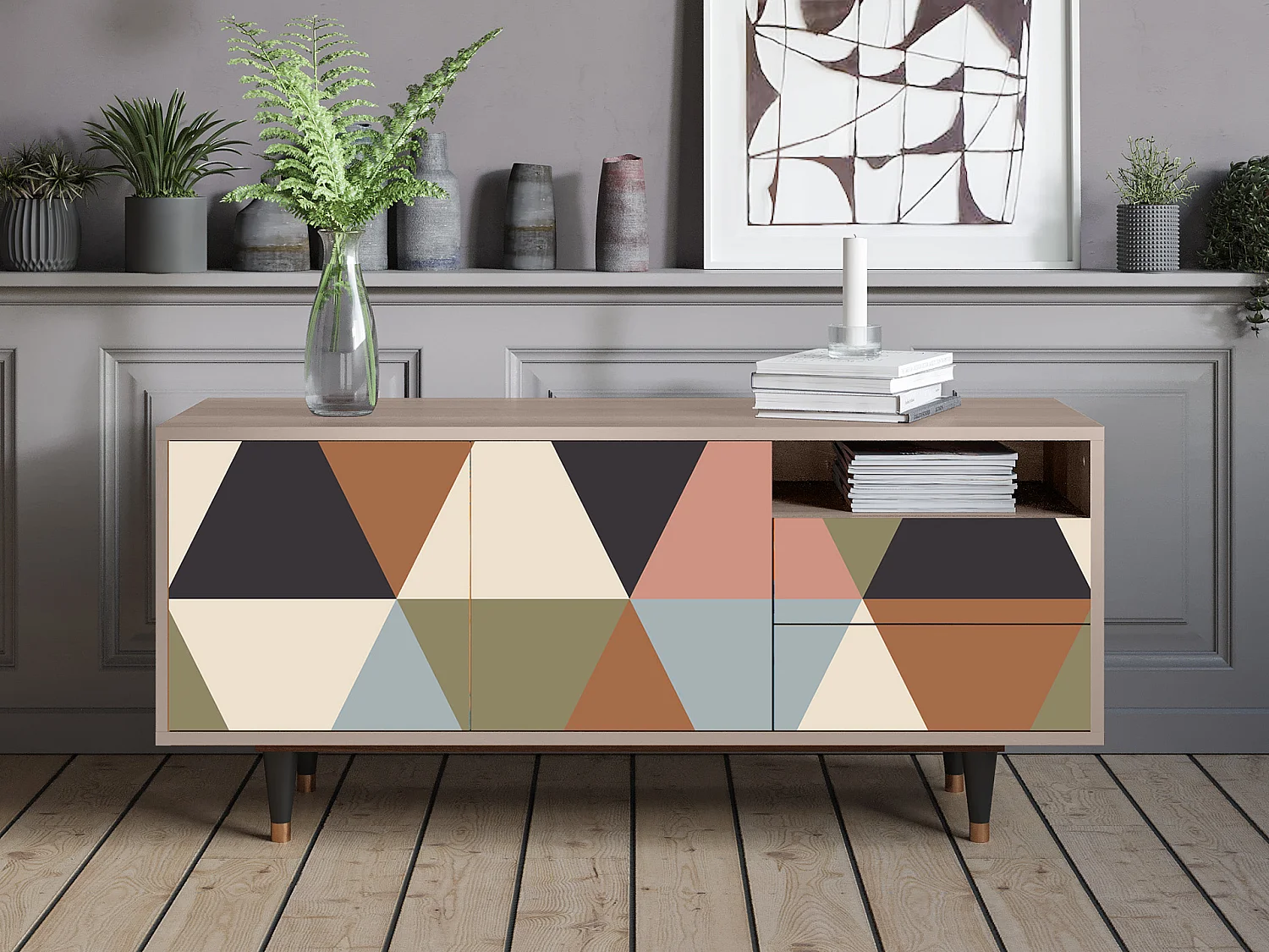 TV-Möbel - 125х56х41 cm - T7 - Royal Triangles, Latte