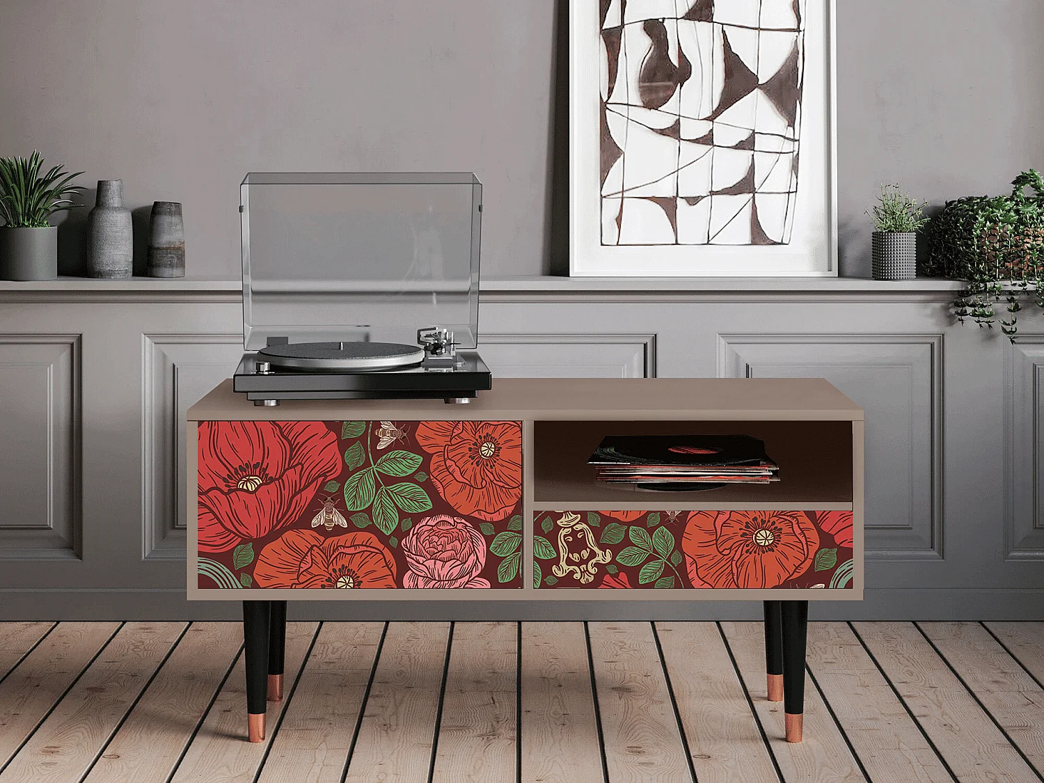 Mueble de TV - 115х59х48 cm - T3 - Poppy Garden, Latte
