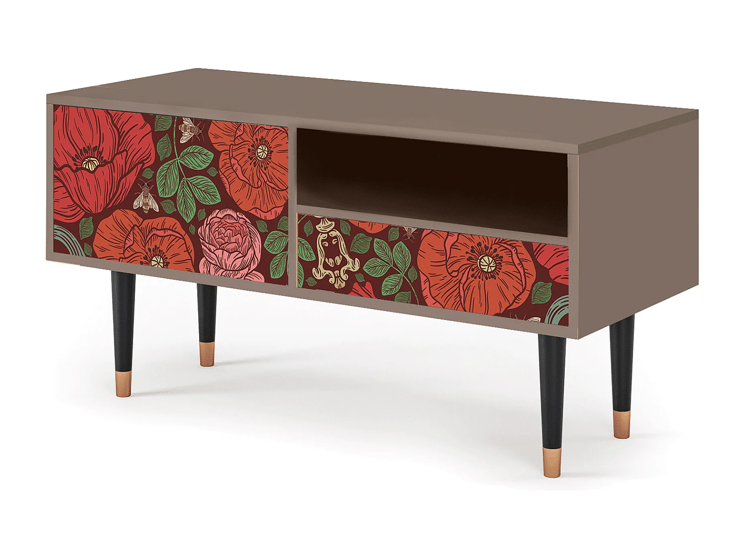 Mueble de TV - 115х59х48 cm - T3 - Poppy Garden, Latte