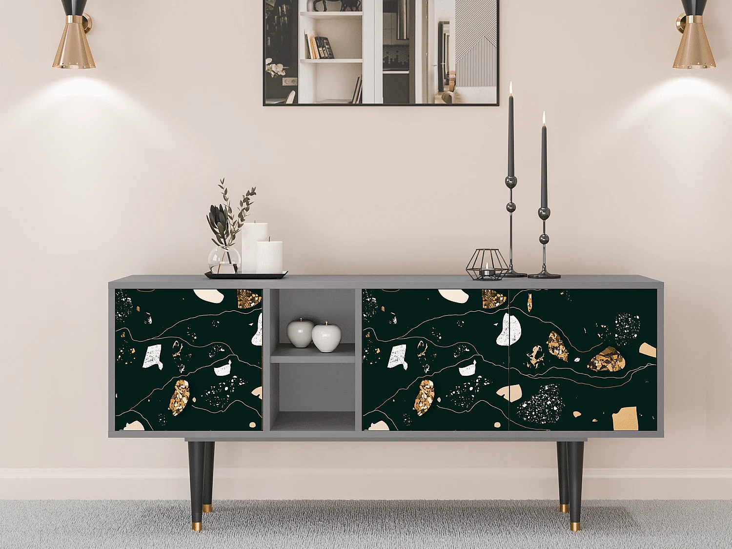 TV-meubel - 150х69х41 cm - T5 - Space Rocks, Grijs