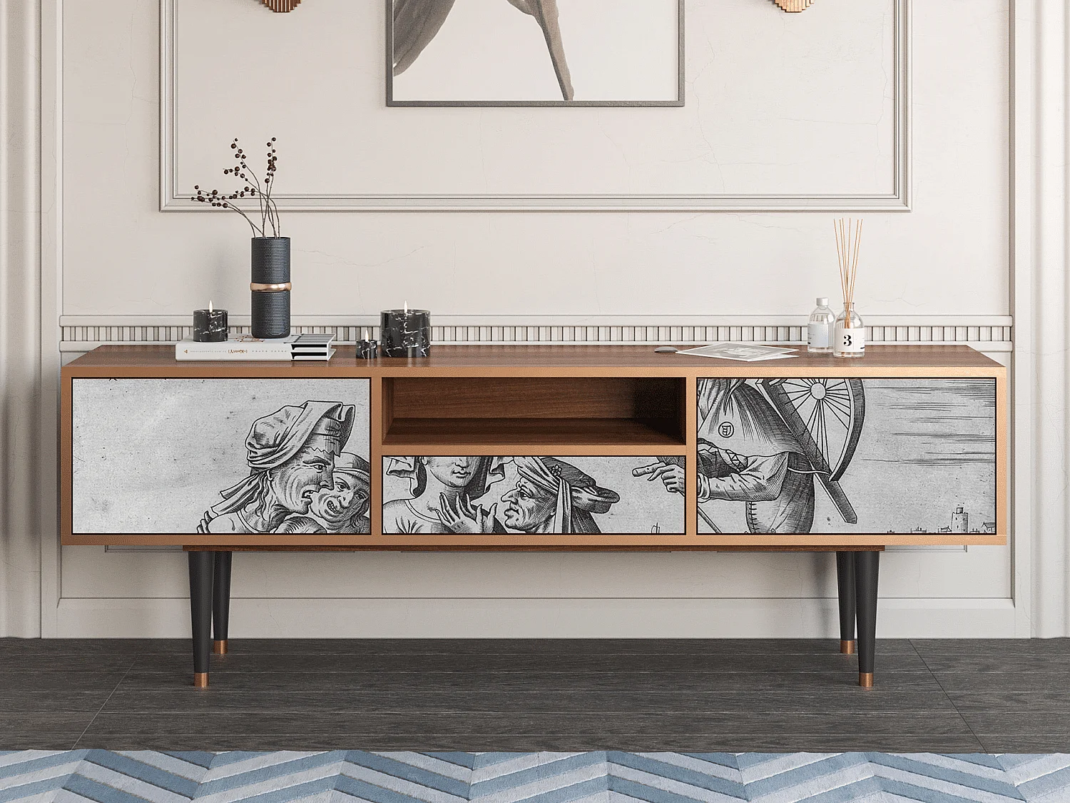 TV-Möbel - 170х59х41 cm - T6 - Blau Schuyte, Walnuss