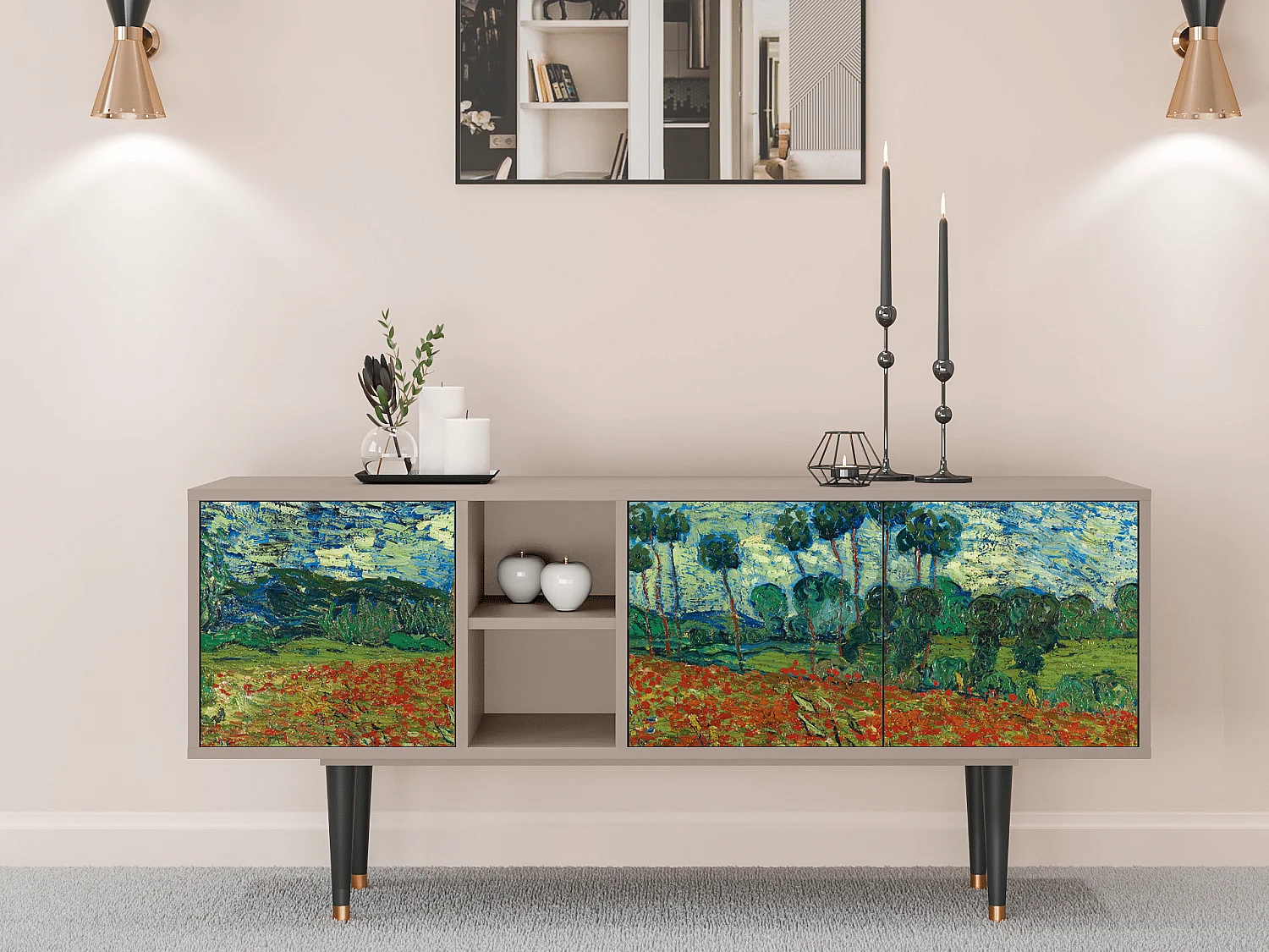 Mobile TV - 150х69х41 cm - T5 - Poppy field by van Gogh, Latte
