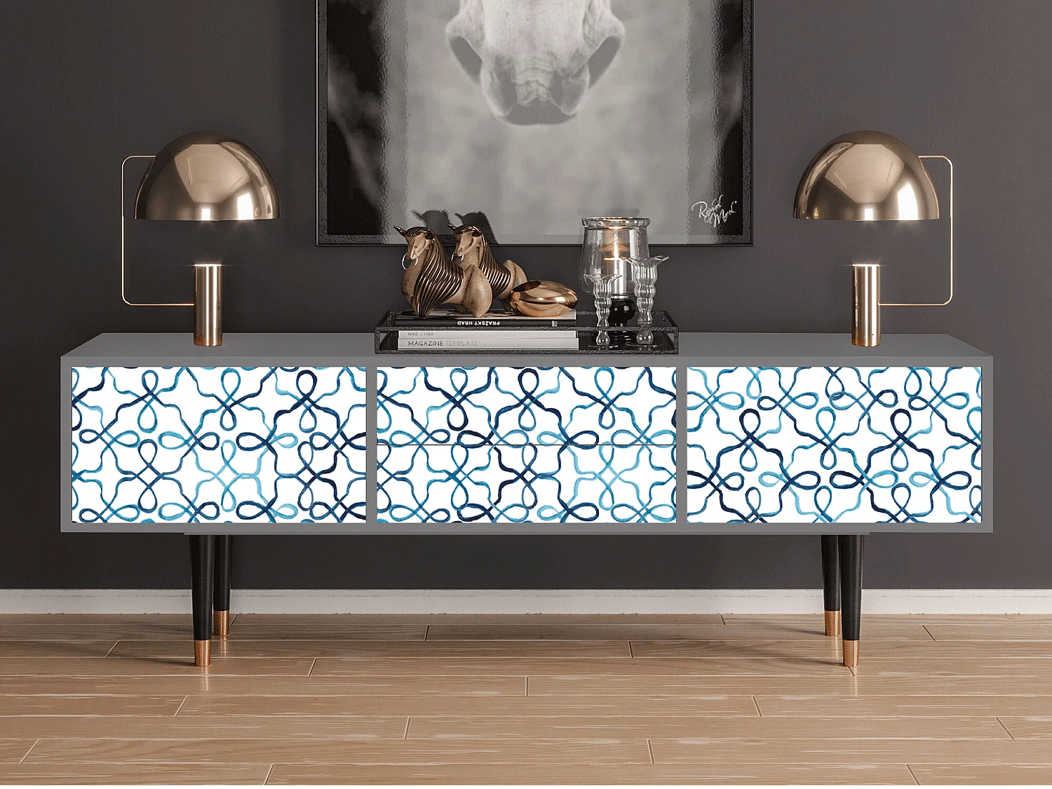 Szafka RTV - 170х59х48 cm - T4 - Marine Strings, Szary