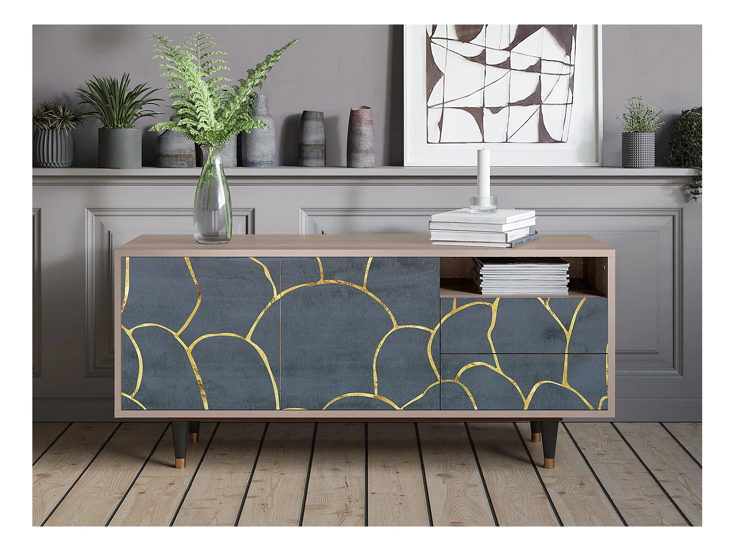TV-Möbel - 125х56х41 cm - T7 - Blue Lagoon, Latte