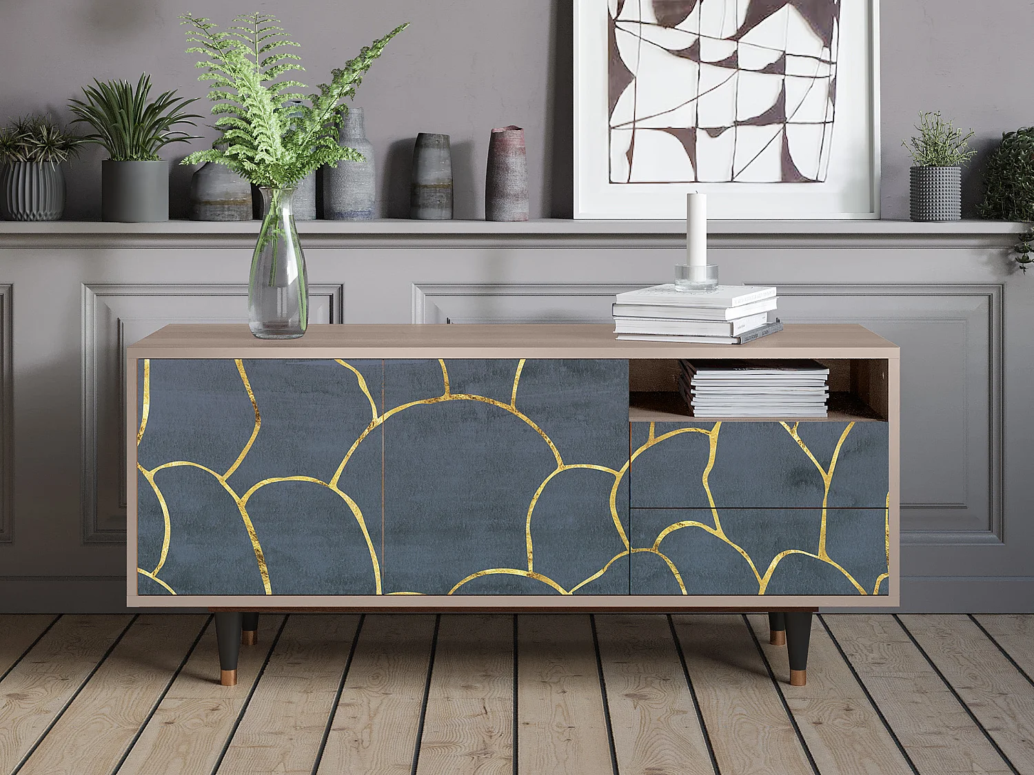 Meuble TV - 125х56х41 cm - T7 - Blue Lagoon, Latte