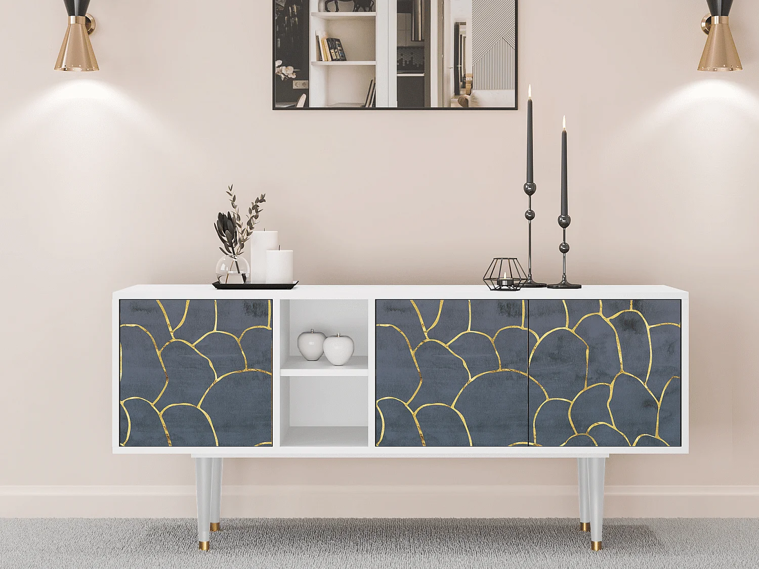 Meuble TV - 150х69х41 cm - T5 - Blue Lagoon, Blanc