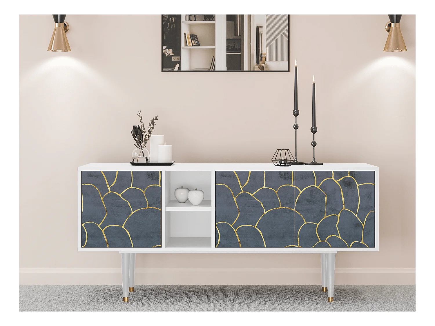 Meuble TV - 150х69х41 cm - T5 - Blue Lagoon, Blanc