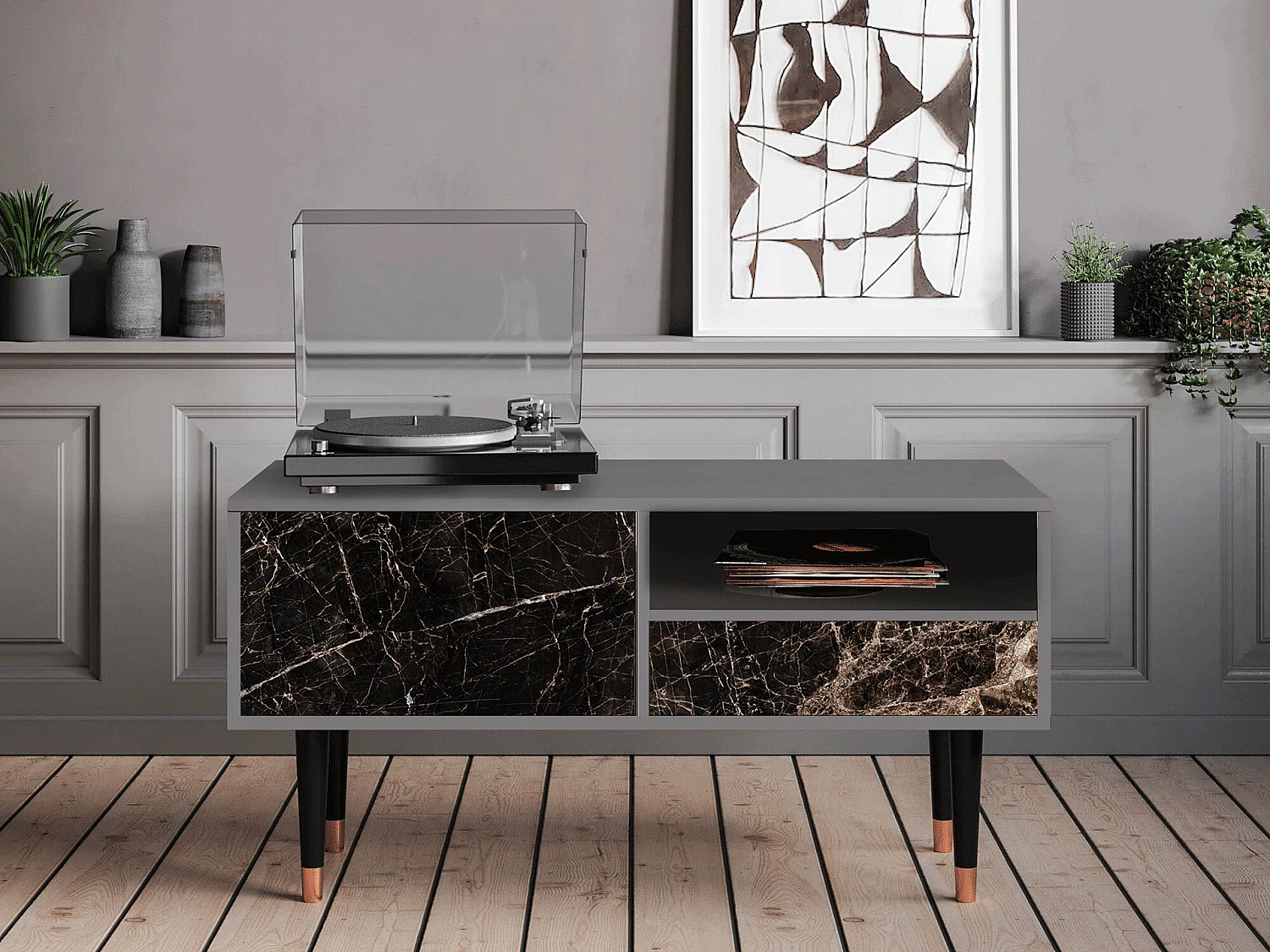 Meuble TV - 115х59х48 cm - T3 - Night Abyss, Gris