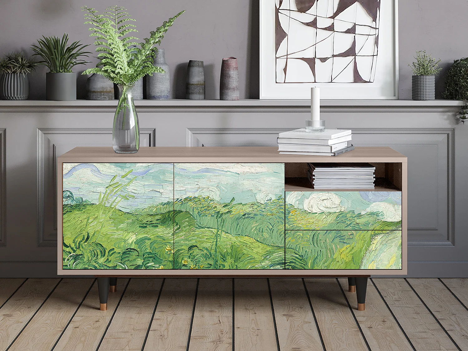 TV-Möbel - 125х56х41 cm - T7 - Green Wheat Fields, Latte