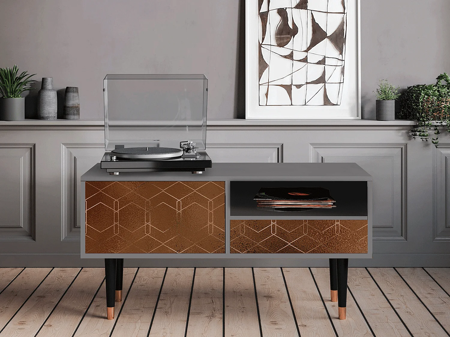 Meuble TV - 115х59х48 cm - T3 - Chocolate Bar, Gris