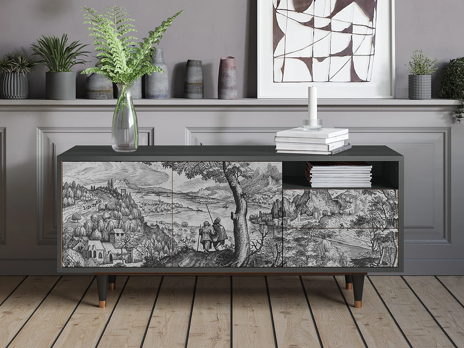 Meuble TV - 125х56х41 cm - T7 - Milites Requiescentes, Anthracite