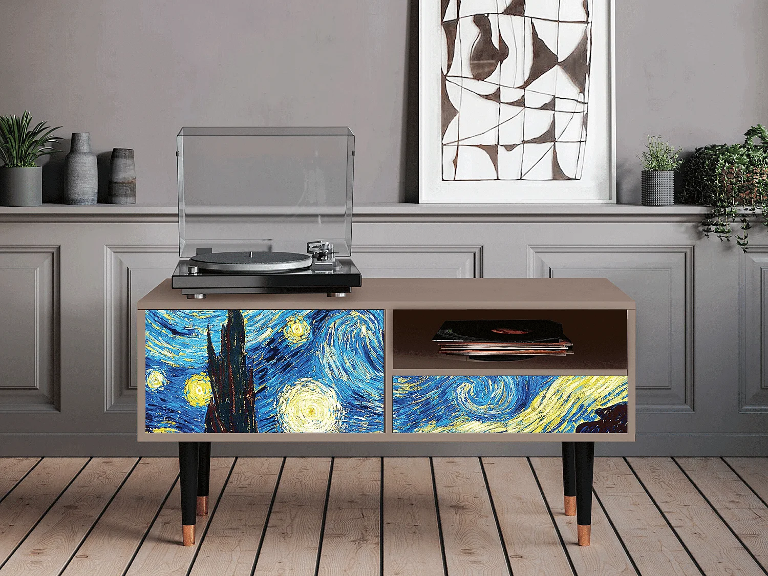 Szafka RTV - 115х59х48 cm - T3 - The Starry Night  , Latte