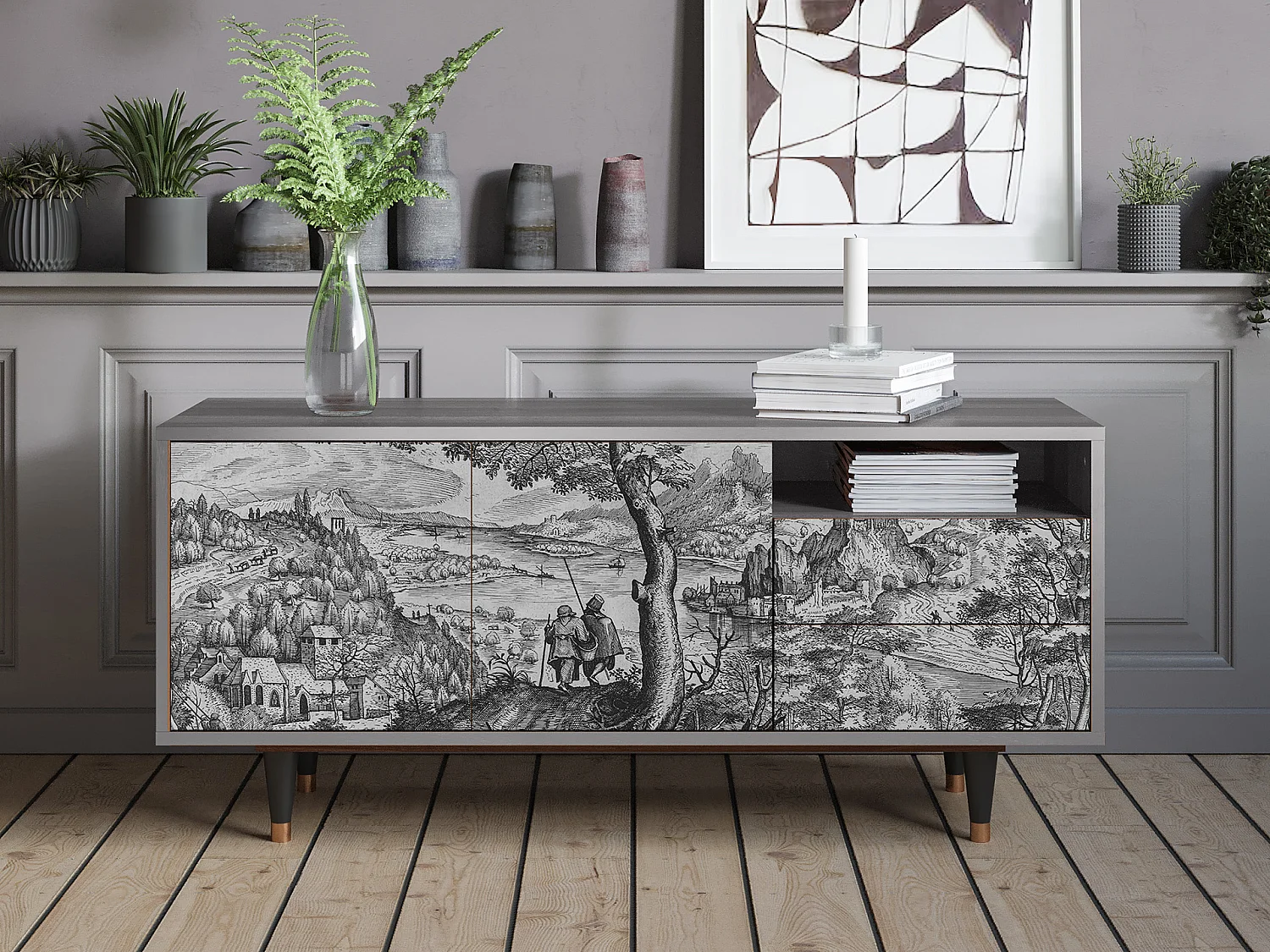 Szafka RTV - 125х56х41 cm - T7 - Milites Requiescentes, Szary