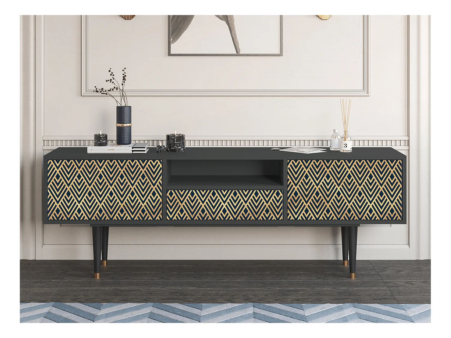 Meuble TV - 170х59х41 cm - T6 - Egypt Triangles, Anthracite