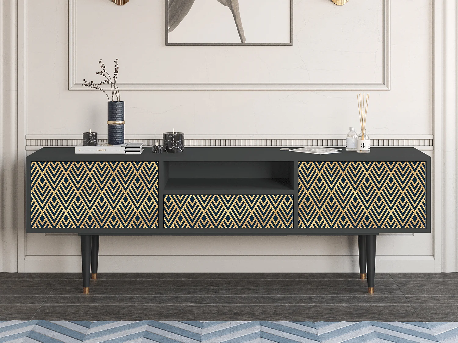 Mueble de TV - 170х59х41 cm - T6 - Egypt Triangles, Antracita