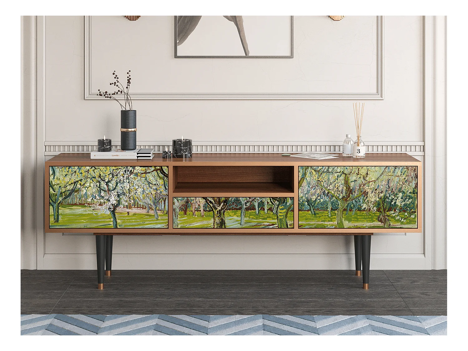 Mueble de TV - 170х59х41 cm - T6 - The Blanco Orchard, Nogal