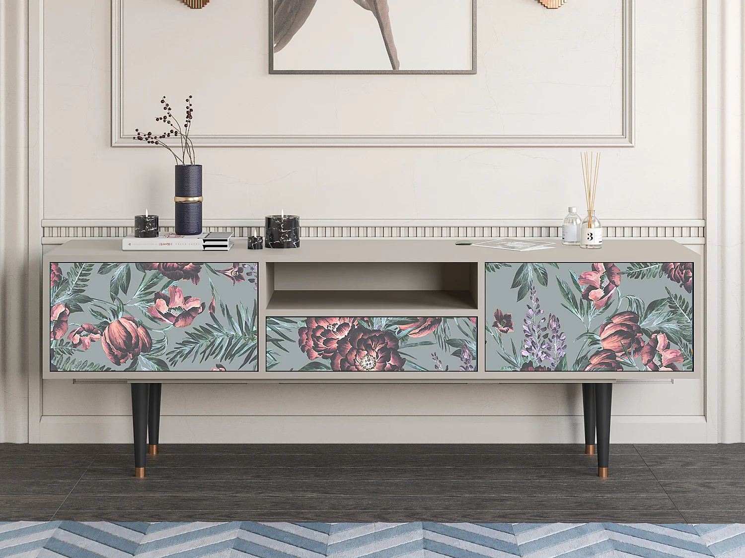 TV-Möbel - 170х59х41 cm - T6 - Light Peonies, Sand