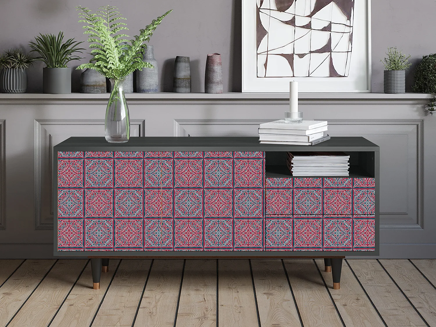 Mueble de TV - 125х56х41 cm - T7 - Riviera Mosaic, Antracite