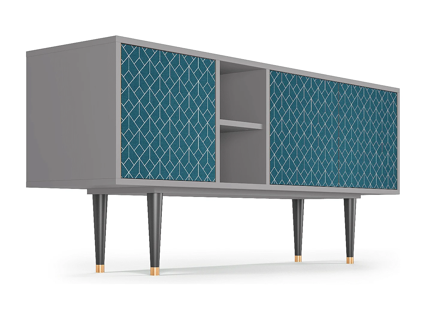 Meuble TV - 150х69х41 cm - T5 - Turquoise Geometry, Gris