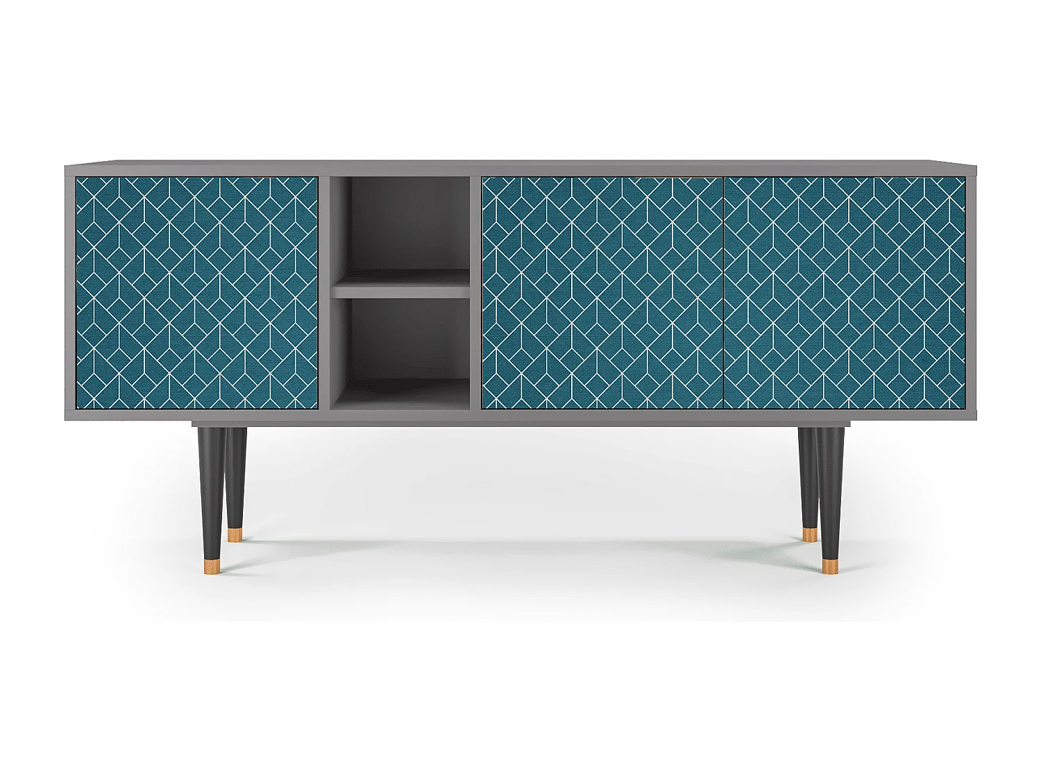 Mueble de TV - 150х69х41 cm - T5 - Turquoise Geometry, Gris