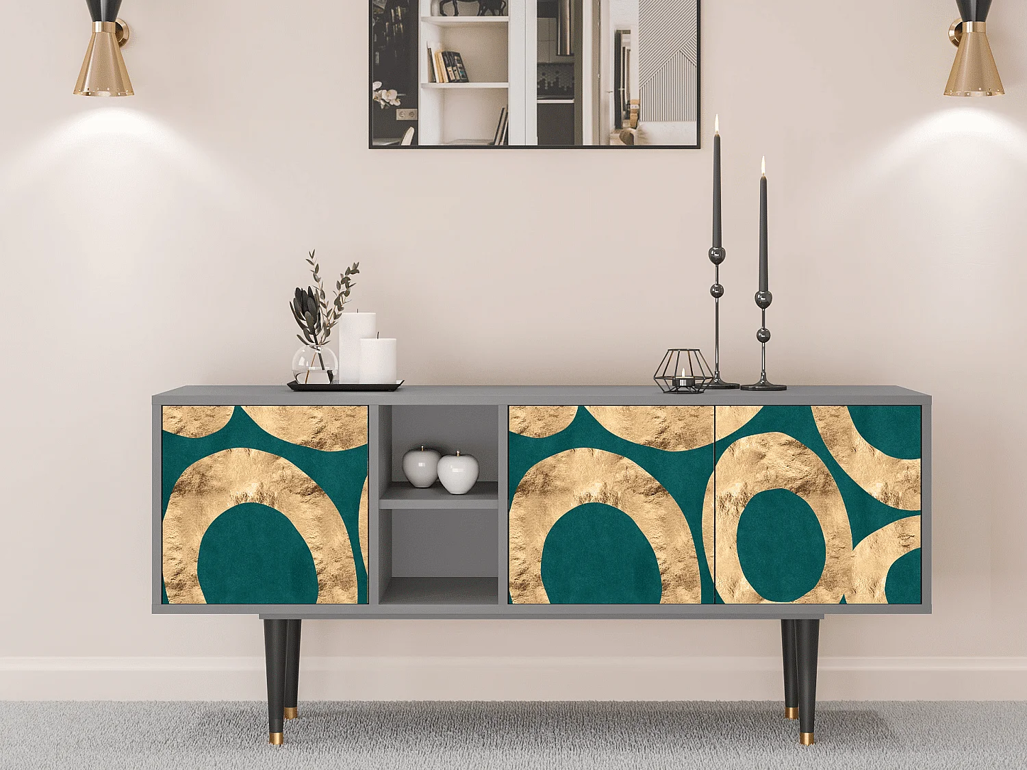 Mueble de TV - 150х69х41 cm - T5 - Zircon Sphere, Cinza