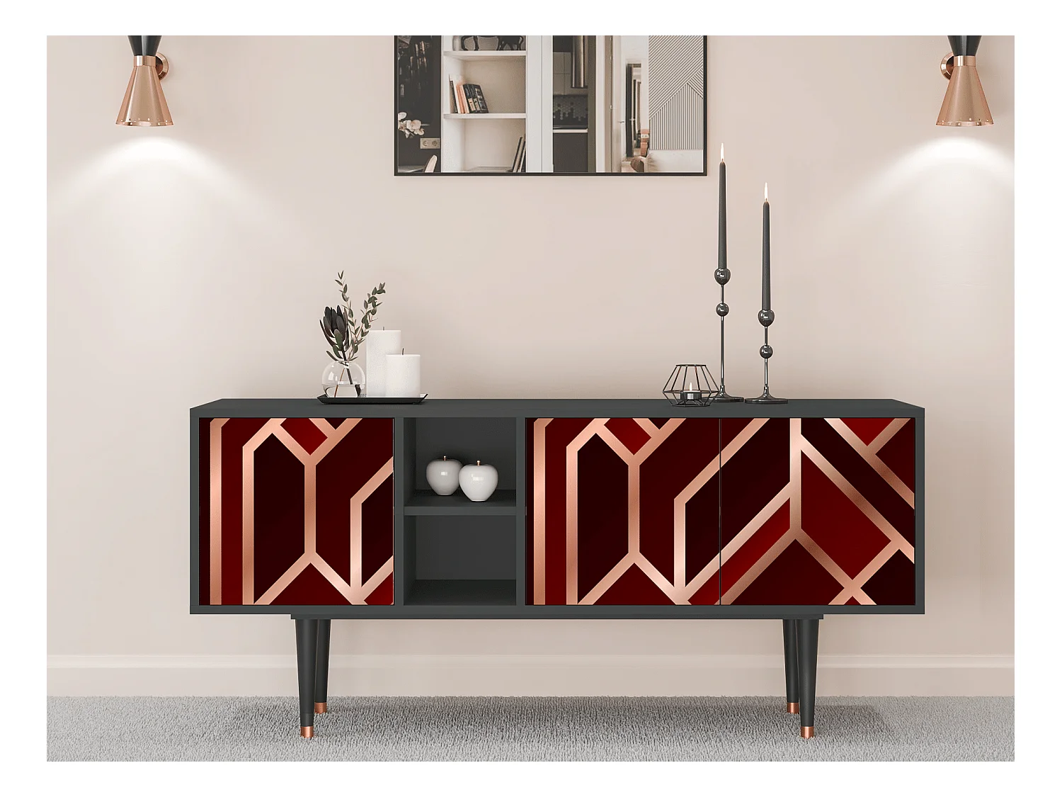 TV-Möbel - 150х69х41 cm - T5 - Velvet 1920's, Anthrazit