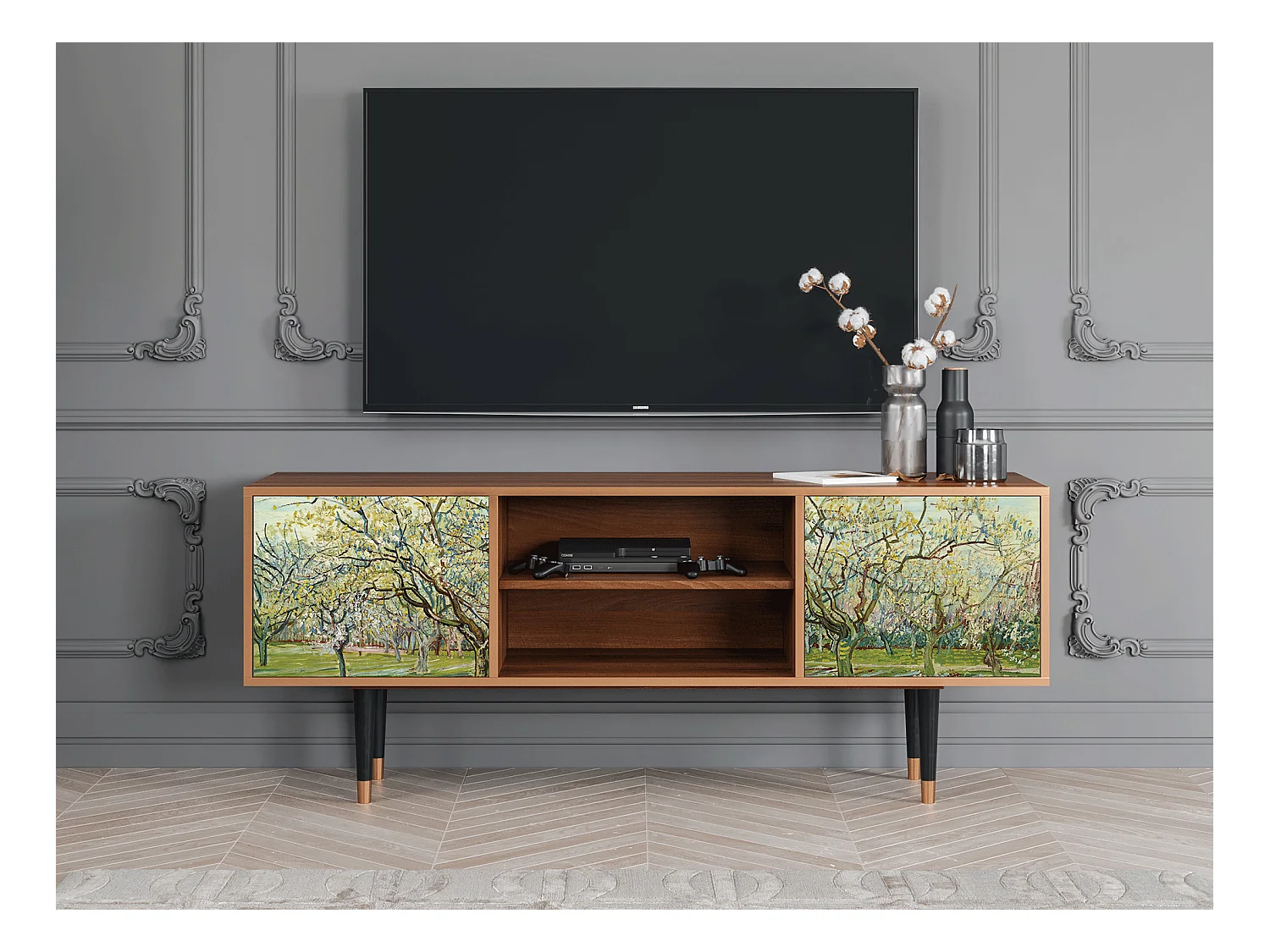 Meuble TV - 170х69х48 cm - T2 - The Blanc Orchard, Noyer