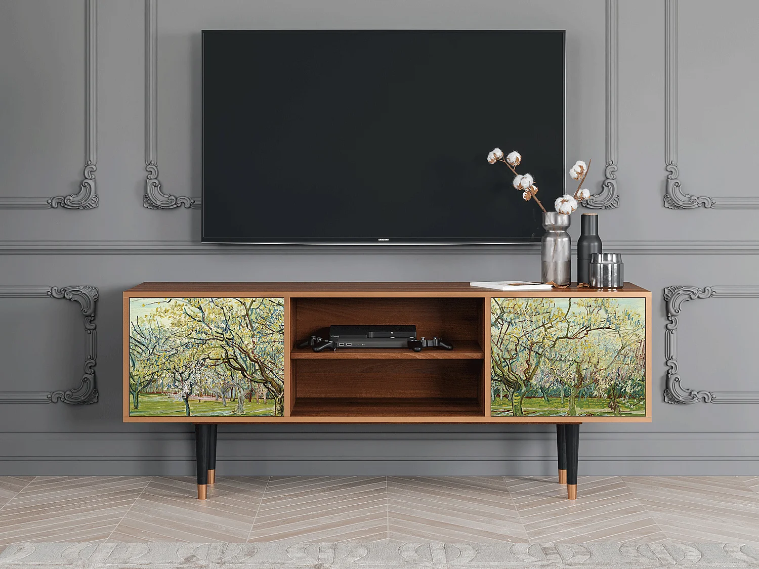 Mobile TV - 170х69х48 cm - T2 - The Bianco Orchard, Noce
