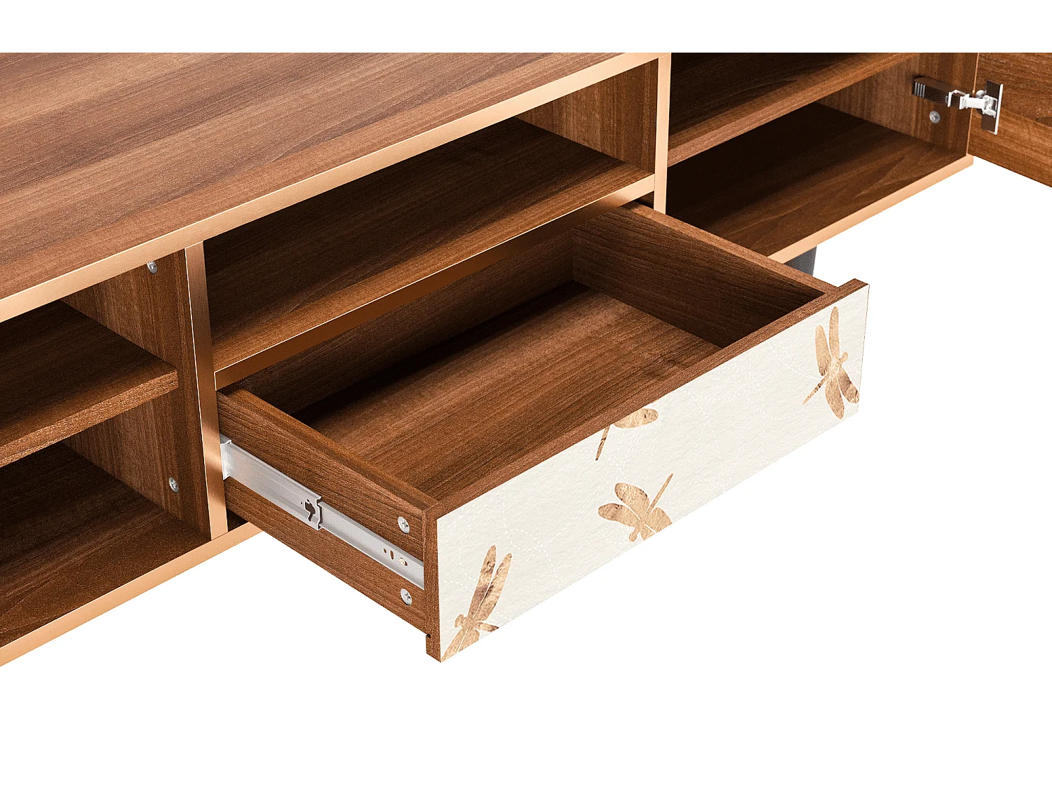 Meuble TV - 170х59х41 cm - T6 - Nude Dragonflies, Noyer