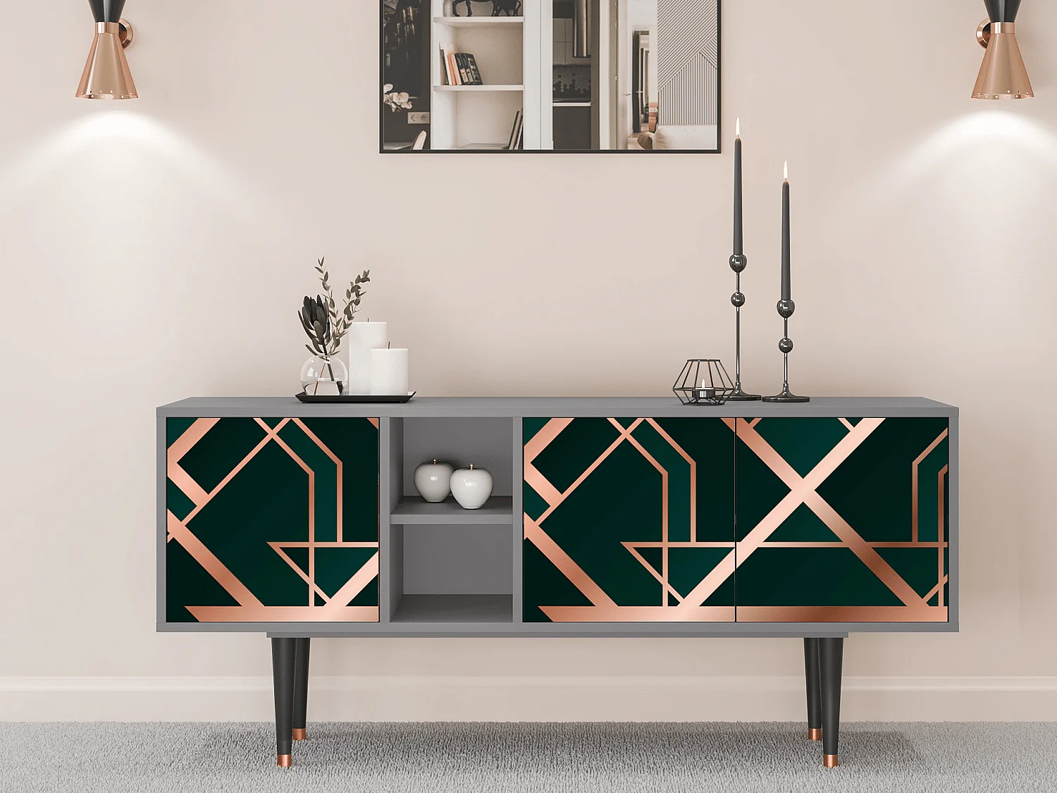 Mueble de TV - 150х69х41 cm - T5 - Emerald Gatsby, Gris