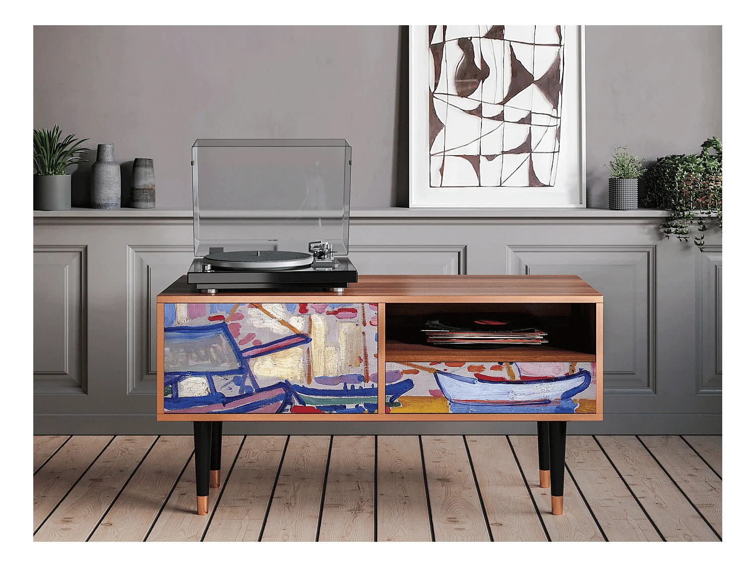 Meuble TV - 115х59х48 cm - T3 - The Port of Collioure , Noyer