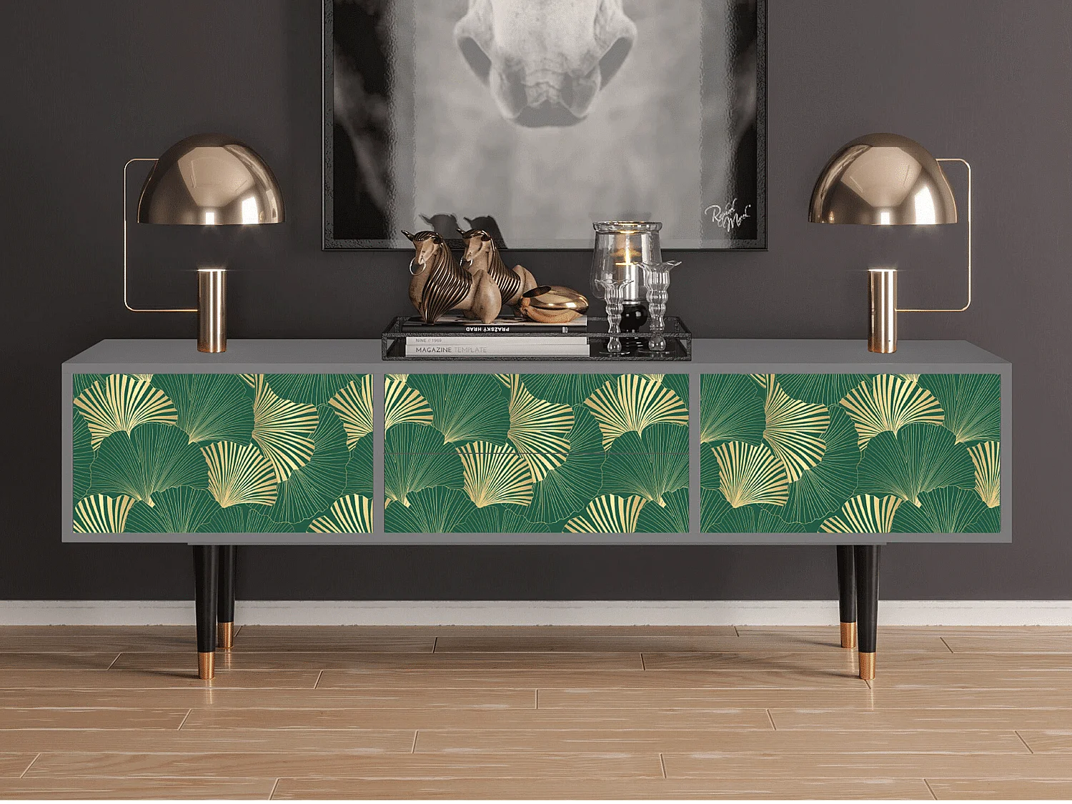 Szafka RTV - 170х59х48 cm - T4 - Gold Ginkgo, Szary