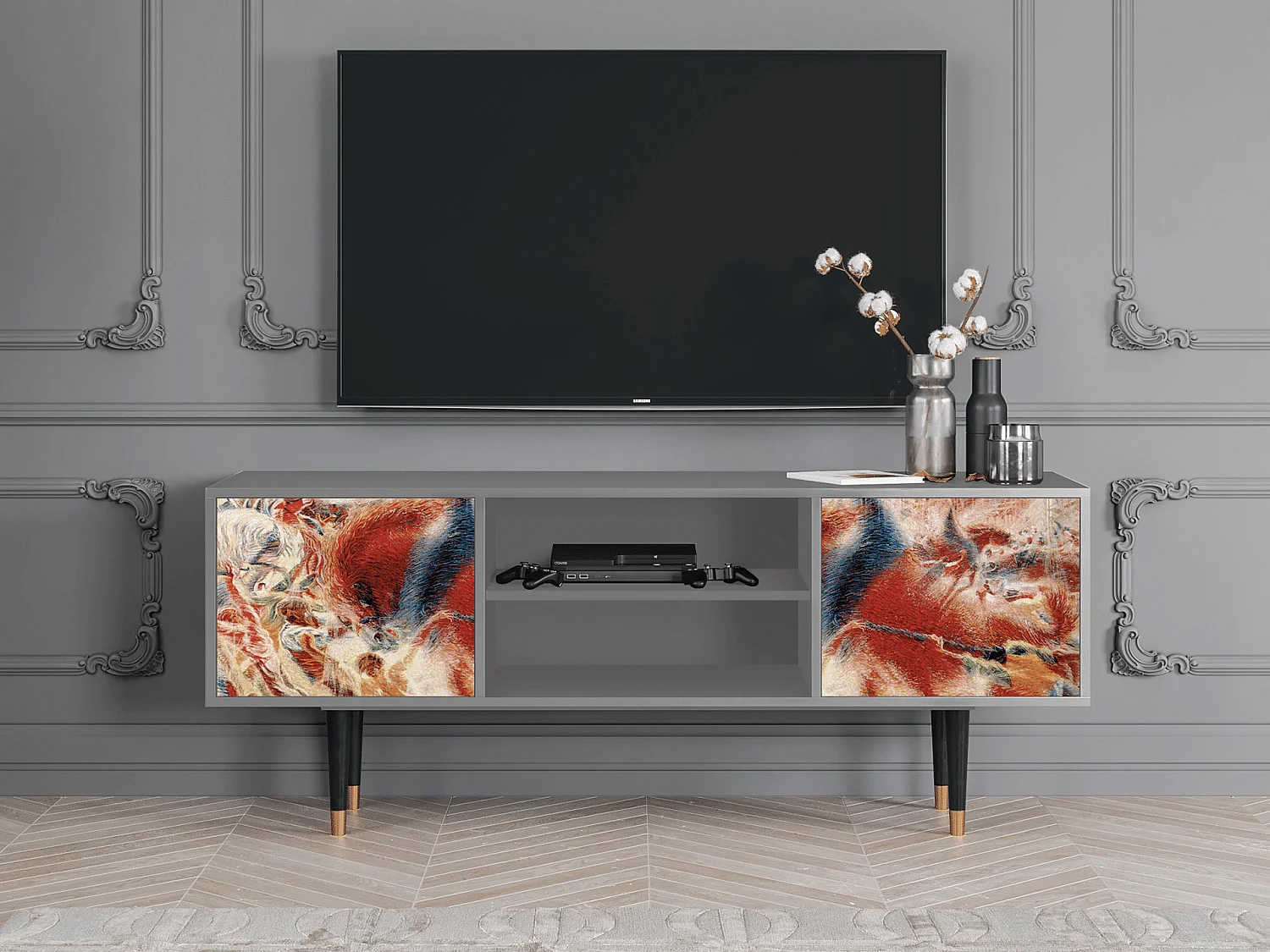 Szafka RTV - 170х69х48 cm - T2 - The City Rises, Szary