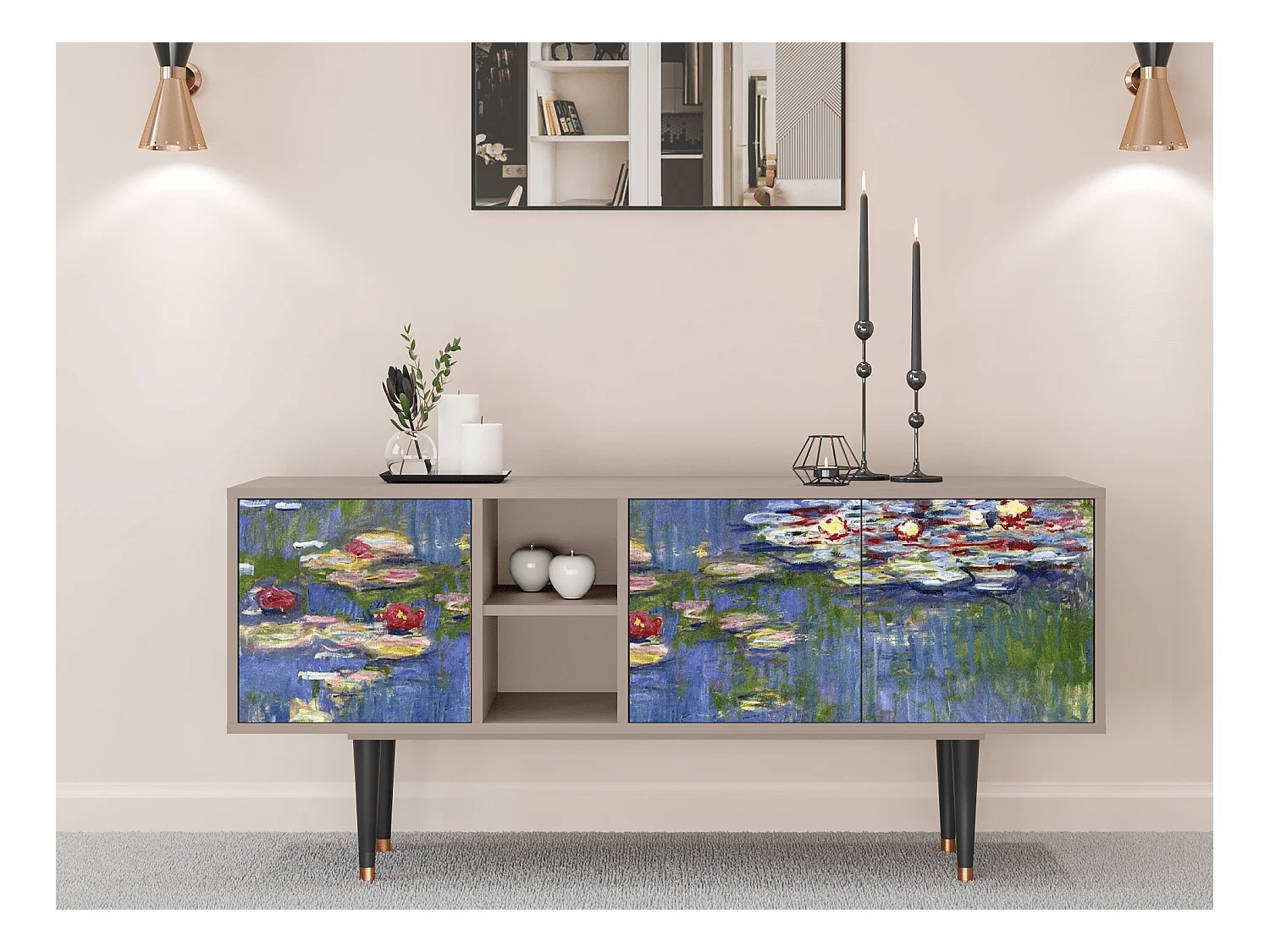 Meuble TV - 150х69х41 cm - T5 - The water lily pond  , Latte
