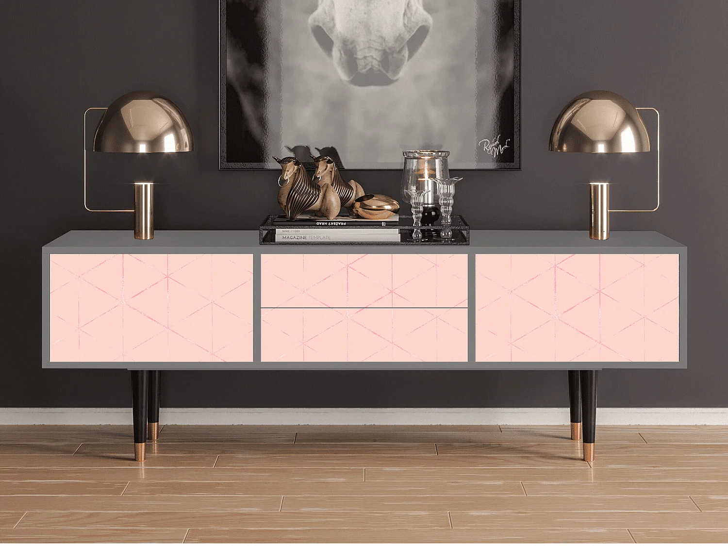 Mueble de TV - 170х59х48 cm - T4 - Rose Quartz, Gris