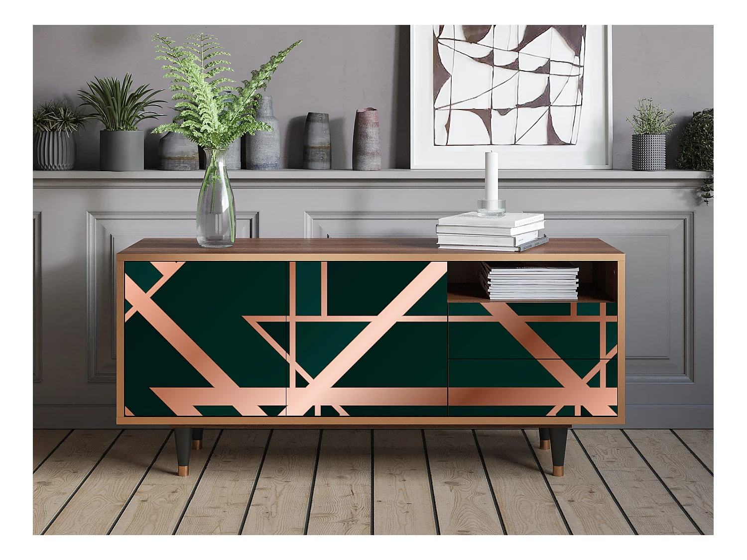 Mobile TV - 125х56х41 cm - T7 - Emerald Gatsby, Noce