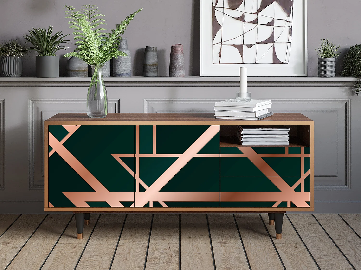 Meuble TV - 125х56х41 cm - T7 - Emerald Gatsby, Noyer