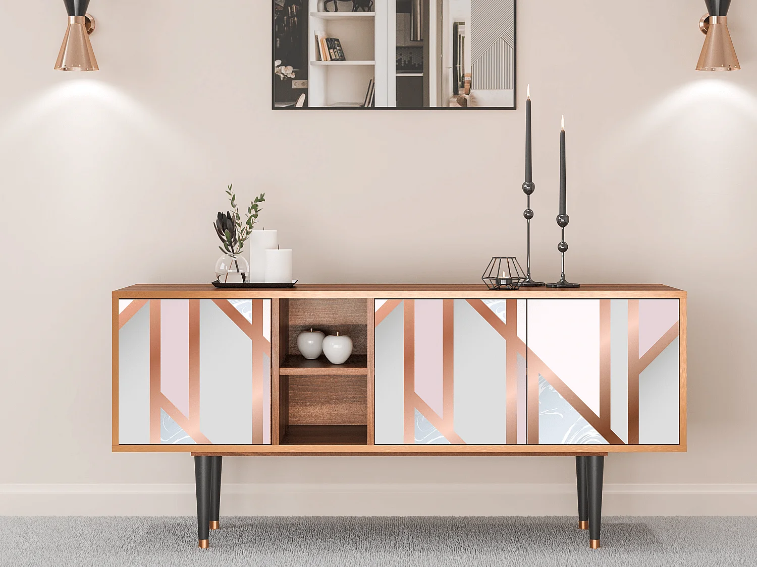 Mueble de TV - 150х69х41 cm - T5 - Champagne Story, Nogal