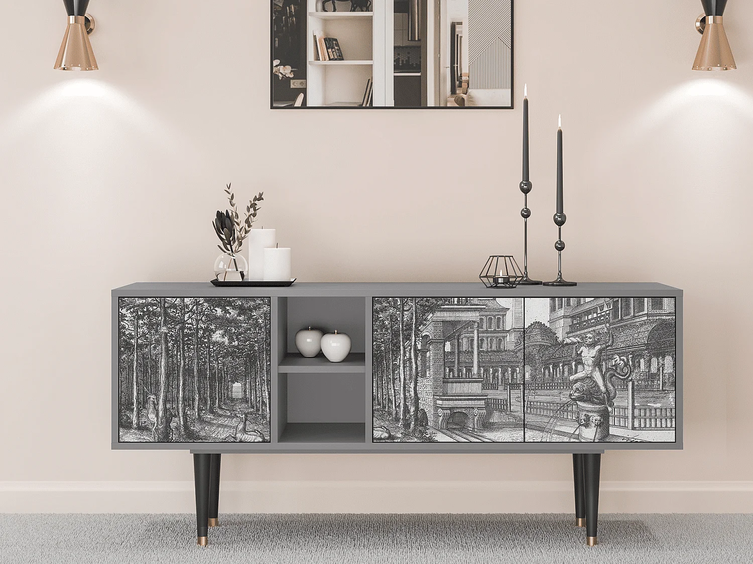 Meuble TV - 150х69х41 cm - T5 - View of the Piazza, Gris