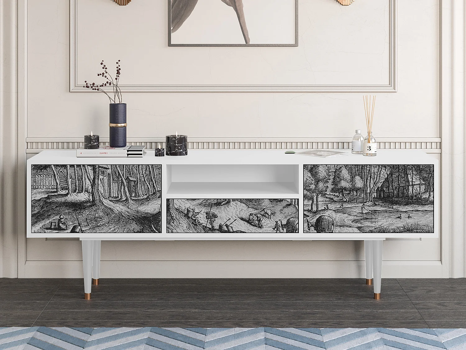 Mobile TV - 170х59х41 cm - T6 - Rusticorum, Bianco