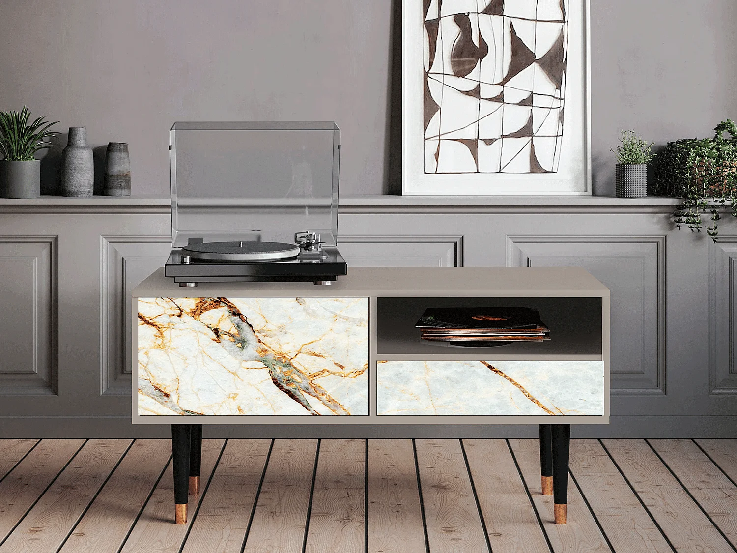 Mueble de TV - 115х59х48 cm - T3 - Areiay Marble, Areia