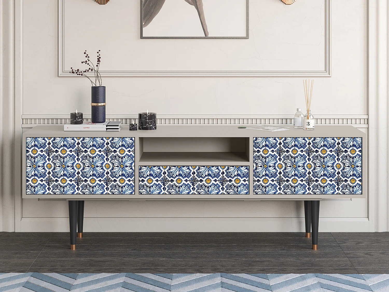 Mobile TV - 170х59х41 cm - T6 - Lovely Cornflowers, Sabbia