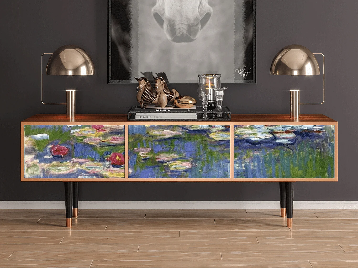 TV-meubel - 170х59х48 cm - T4 - The water lily pond  , Walnoot