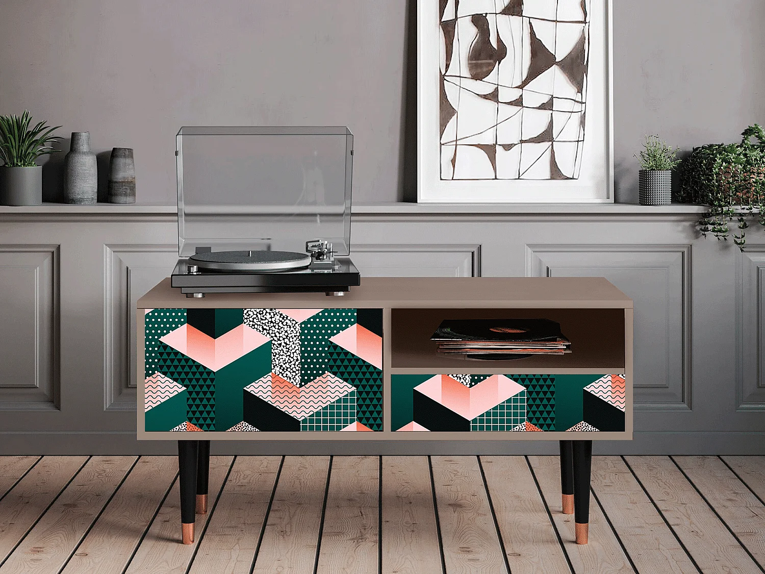 Mobile TV - 115х59х48 cm - T3 - Geometric Madness, Latte