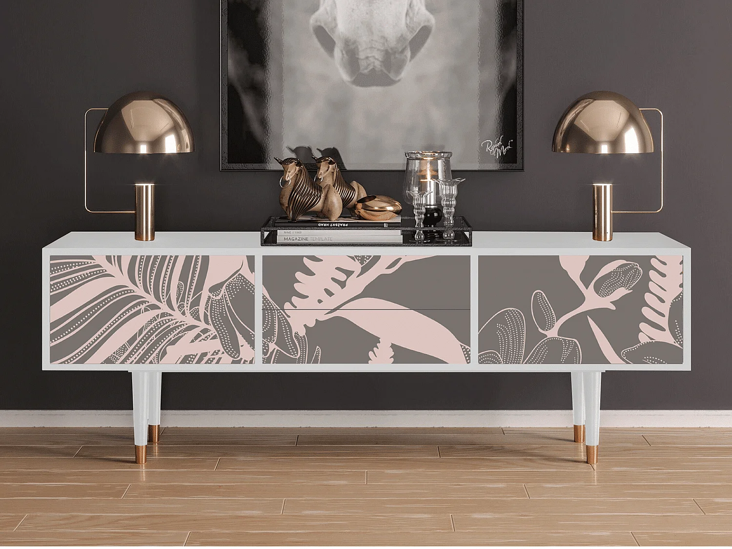 TV-Möbel - 170х59х48 cm - T4 - Issabelline Flower, Weiß