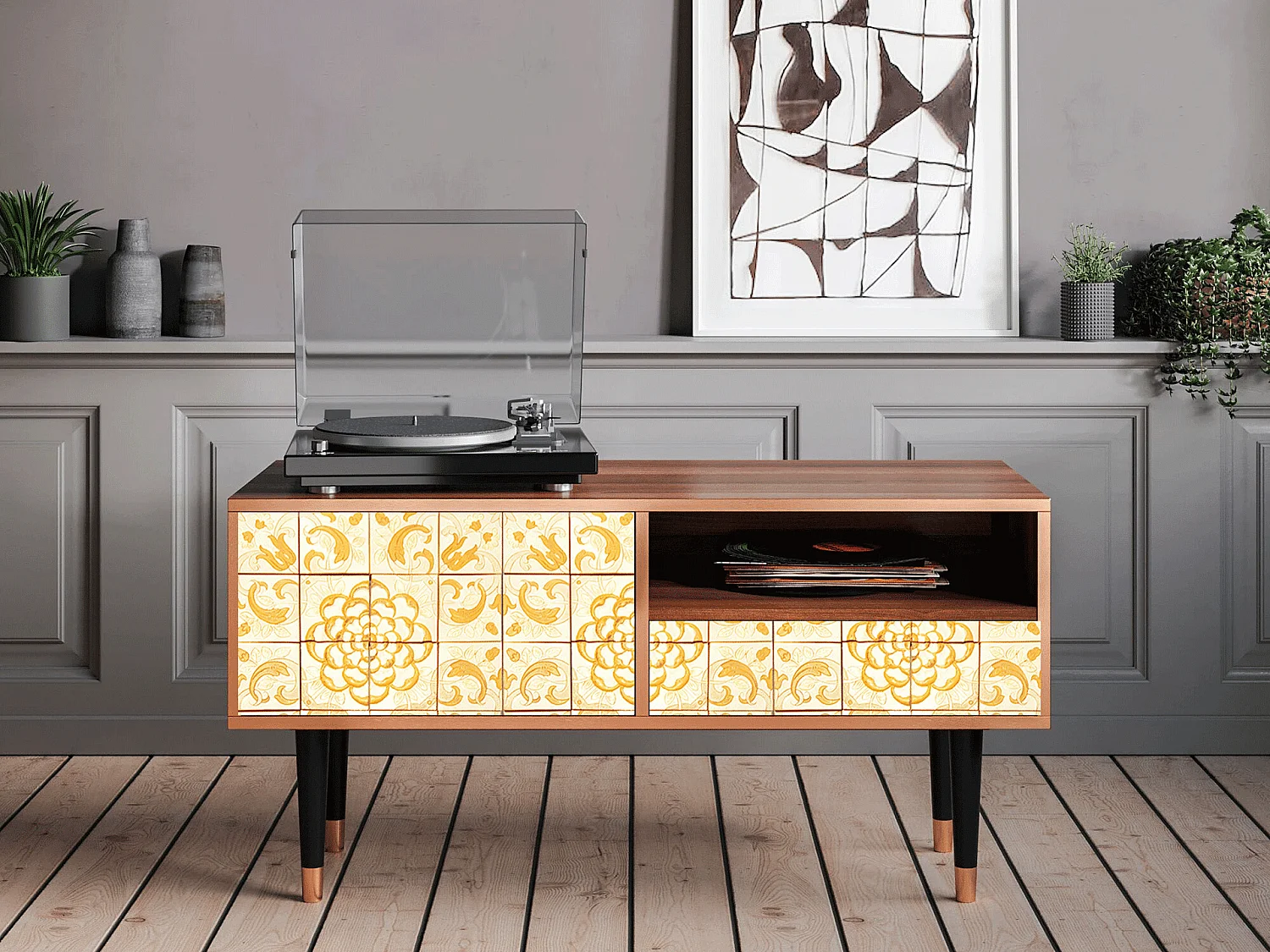 Meuble TV - 115х59х48 cm - T3 - Sunshiny Tile, Noyer