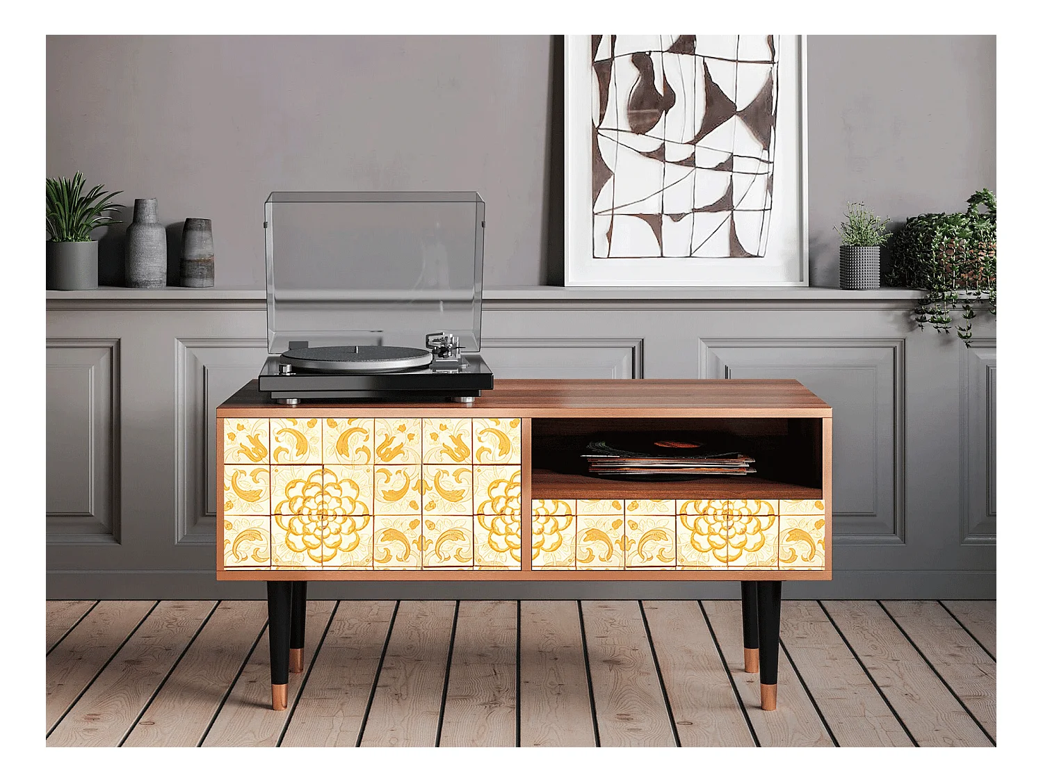 Mobile TV - 115х59х48 cm - T3 - Sunshiny Tile, Noce