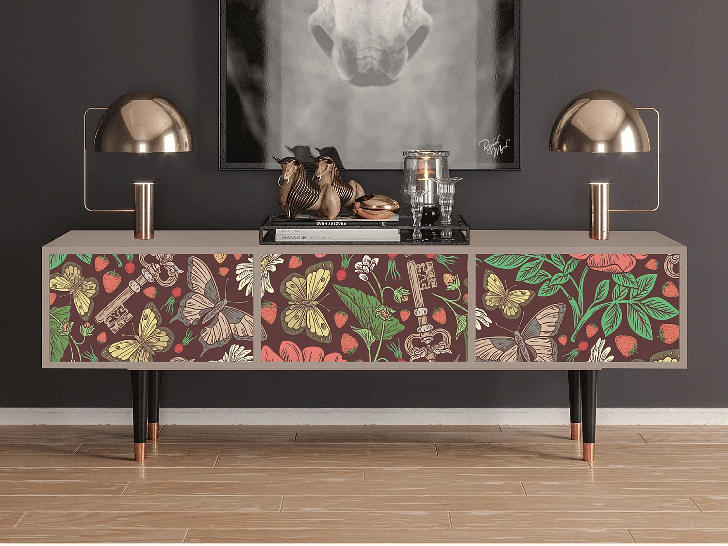 Mueble de TV - 170х59х48 cm - T4 - Alice in Wonderland, Latte